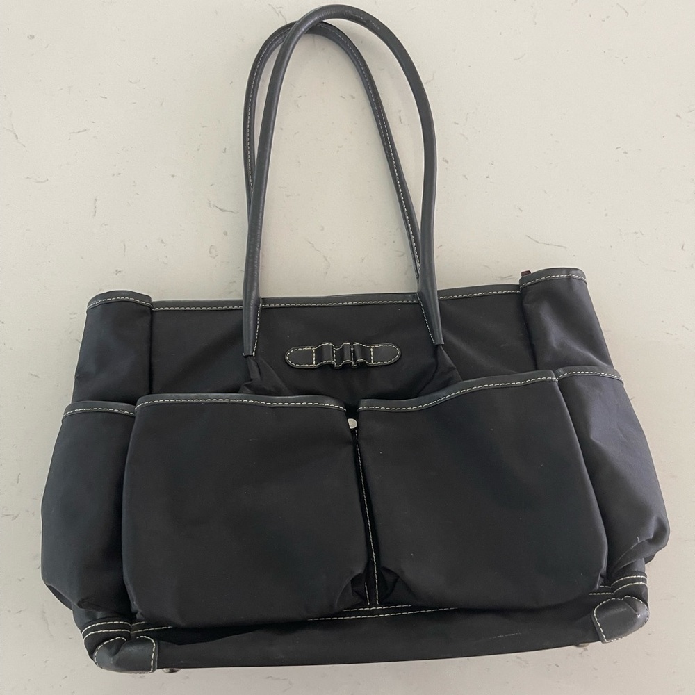 Nylon and leather tote bag